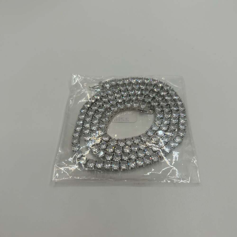4mm Moissanite Silver Tennis Chain VVS1 No Pass 22 Inch Men Iced Waterproof New